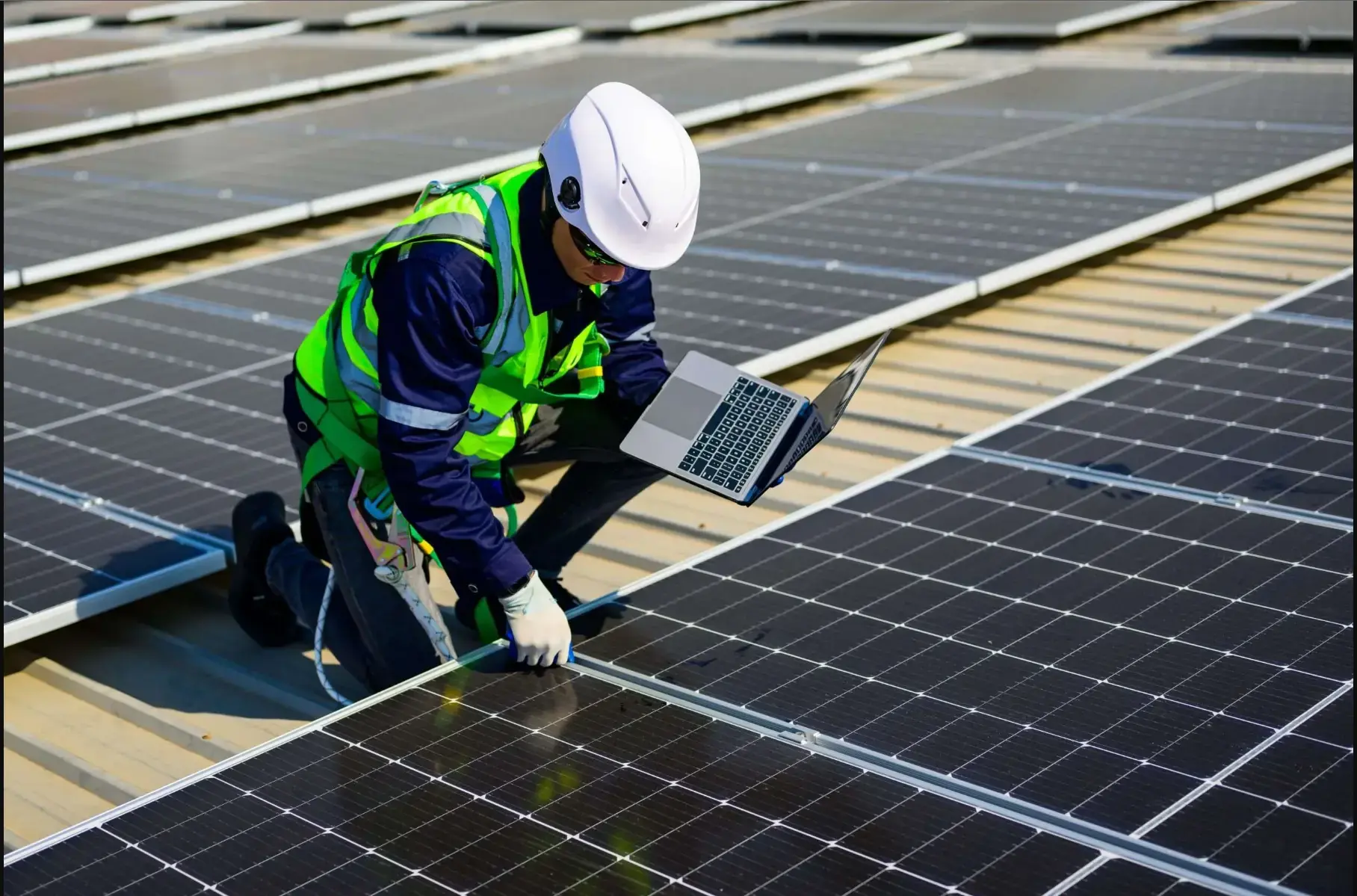 Person installing solar panel